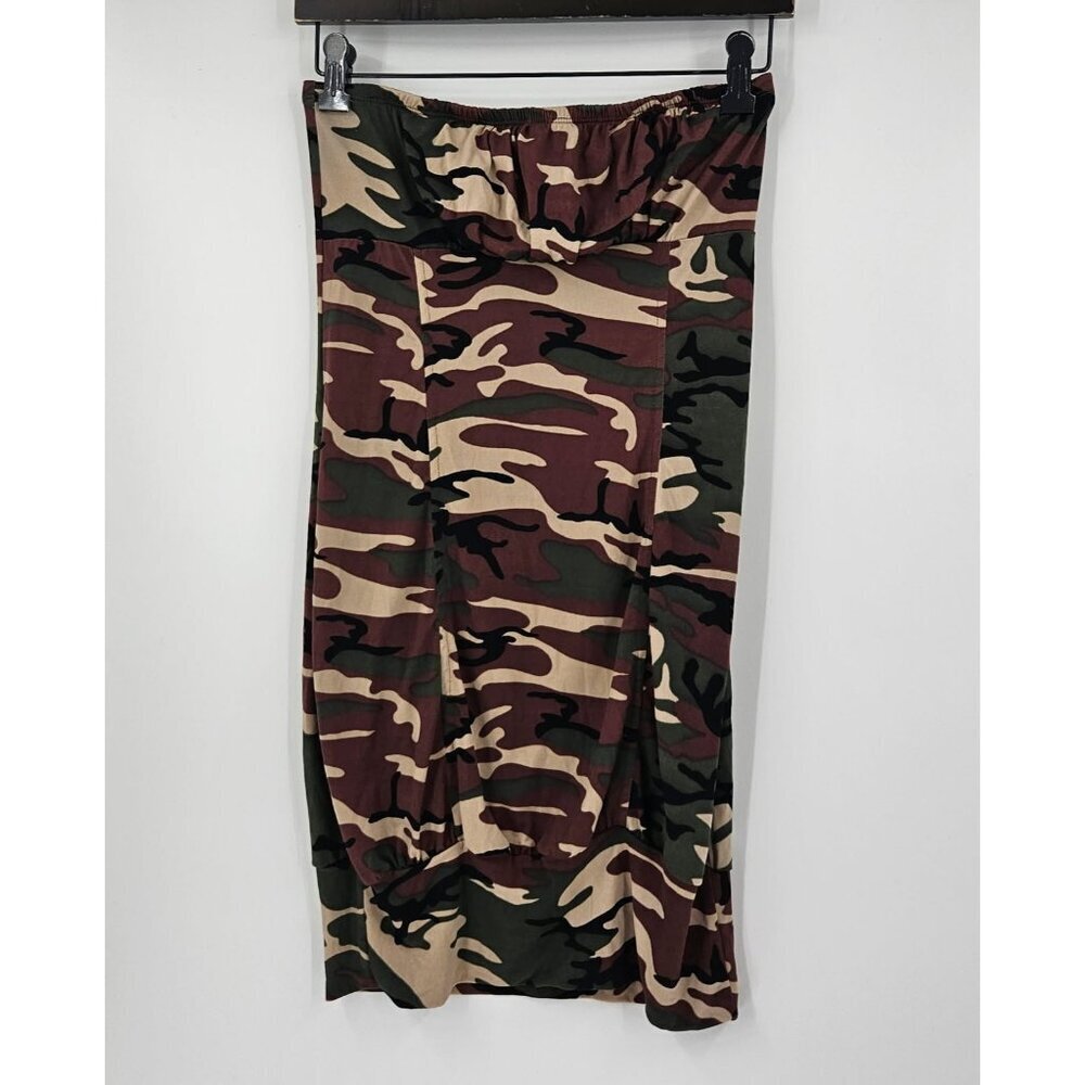 Attention Worthy Camo Print Bodycon Mini Dress Sz M Gathered Chest Banded Bottom